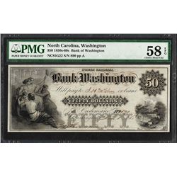 1850s-60s $50 Bank of Washington, NC Obsolete Note PMG Choice About Unc. 58EPQ