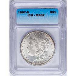 1887-S $1 Morgan Silver Dollar Coin ICG MS62