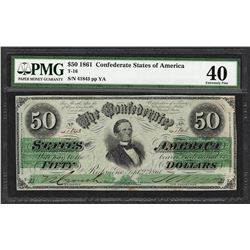 1861 $50 Confederate States of America Note T-16 PMG Extremely Fine 40