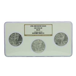 Lot of 1998-2000 $1 American Silver Eagle Coins NGC MS69