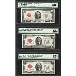 Lot of (3) Consecutive 1928G $2 Legal Tender Notes Fr.1508 PMG Gem Uncirculated