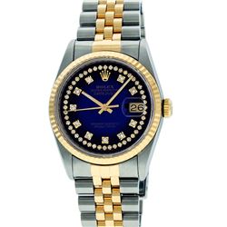 Rolex Men's Two Tone 14K Blue Vignette VS Diamond 36MM Datejust Wristwatch