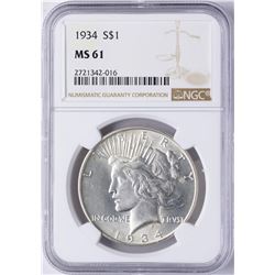 1934 $1 Peace Silver Dollar Coin NGC MS61