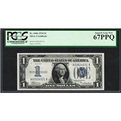 1934 $1 Silver Certificate Note Fr.1606 PCGS Superb Gem New 67PPQ