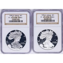 Lot of 1998-P & 1999-P $1 American Silver Eagle Proof Coins NGC PF69 Ultra Cameo
