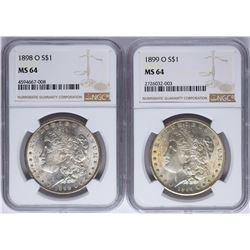 Lot of 1898-O & 1899-O $1 Morgan Silver Dollar Coins NGC MS64