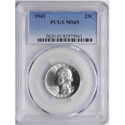 1943 Washington Silver Quarter Coin PCGS MS65
