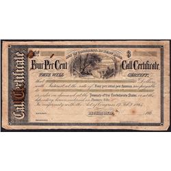 1864 Four Per Cent Call Certificate Confederate States Note