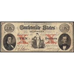 1861 $10 Confederate States of America Note