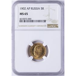 1902-AP Russia 5 Roubles Gold Coin NGC MS65