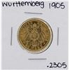 Image 1 : 1905 German Wurttemberg 20 Marks Gold Coin