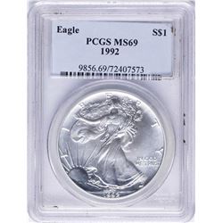 1992 $1 American Silver Eagle Coin PCGS MS69