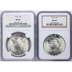 Lot of 1922-1923 $1 Peace Silver Dollar Coins NGC MS65