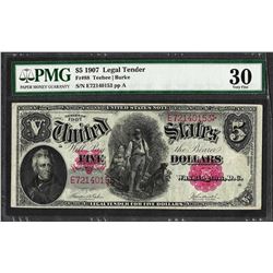 1907 $5 Woodchopper Legal Tender Note Fr.88 PMG Very Fine 20