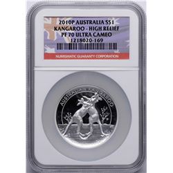 2010P $1 Australia Kangaroo Silver Coin High Relief NGC PF70 Ultra Cameo w/ COA