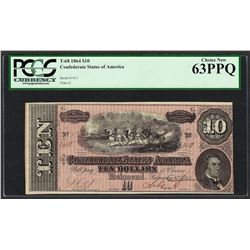 1864 $10 Confederate States of America Note T-68 PCGS Choice New 63PPQ