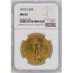 1915-S $20 St. Gaudens Double Eagle Gold Coin NGC MS63