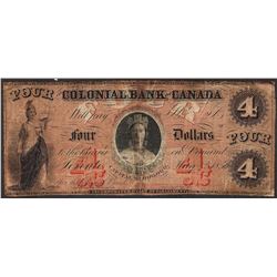 1859 $4 Colonial Bank of Canada Note