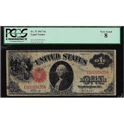 1917 $1 Legal Tender Note Fr.37 PCGS Very Good 8
