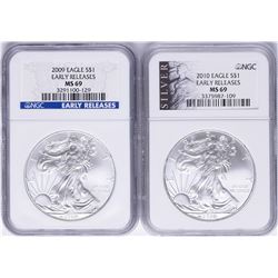Lot of 2009 & 2010 $1 American Silver Eagle Coins NGC MS69 Early Releases