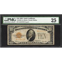 1928 $10 Gold Certificate Note Fr.2400 PMG Very Fine 25