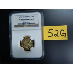 Gold U.S. $5 Commemorative, Actual Gold Weight .242 oz: 1987 W Constitution, NGC PF70 Ultra Cameo