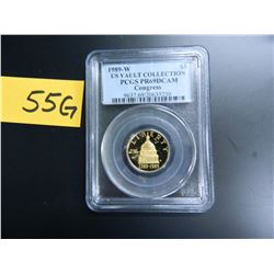 Gold U.S. $5 Commemorative, Actual Gold Weight .242 oz: 1989-W Congress, PCGS graded PR69DCAM