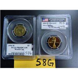 Gold U.S. $5 Commemorative, Actual Gold Weight .242 oz: 1994-W World Cup, PCGS Graded PR69DCAM