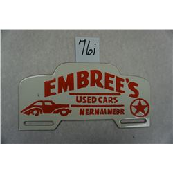 10"x5" Embree's Used Cars license plate topper