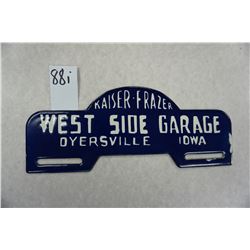 10"x4" Kaiser-Frazer license plate topper, West Side Garage, Dyersville, Iowa