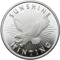 1/2  oz Silver Sunshine Minting (USA) Bullion Round. .999 Fine Silver