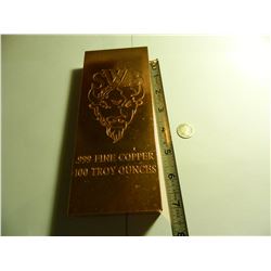 One Hundred Ounce .999 Fine Copper Bullion Bar, 100 Troy Ounce, SWB Buffalo Logo,