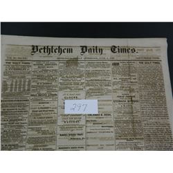 Bethlehem Daily Times (PA) from either 1868 or 1878, newspaper, Guaranteed Old!