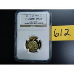 Gold $5 U.S. Commemorative, Actual Gold Weight .242 oz: 2011 W U.S. Army, NGC PR69 Ultra Cameo