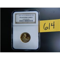 Gold $5 U.S. Commemorative, Actual Gold Weight .242 oz: 1997 W F.D.R  graded NGC PR69 Ultra Cameo