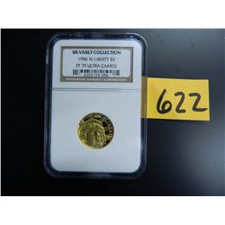 Gold $5 U.S. Commemorative, Actual Gold Weight .242 oz: 1986 W Liberty, NGC PF70 Ultra Cameo