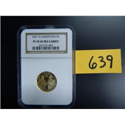 Gold $5 U.S. Commemorative, Actual Gold Weight .242 oz: 2007 W Jamestown, NGC PF70 Ultra Cameo