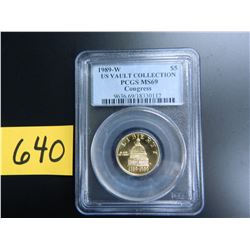 Gold U.S. $5 Commemorative, Actual Gold Weight .242 oz: 1989-W Congress, PCGS graded MS69