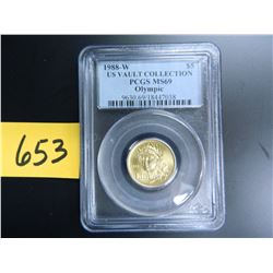 Gold U.S. $5 Commemorative, Actual Gold Weight .242 oz: 1988-W Olympic, PCGS graded MS69