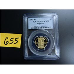 Gold U.S. $5 Commemorative, Actual Gold Weight .242 oz: 1992-W Olympic, PCGS graded PR70DCAM