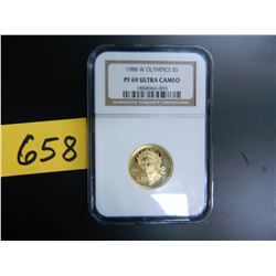 Gold U.S. $5 Commemorative, Actual Gold Weight .242 oz: 1988-W Olympics, NGC Graded PF69 Ultra Cameo