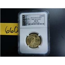 2013 GOLD $25 U.S. Eagle, First Releases, NGC Graded MS70, 1/2 ounce Fine Gold