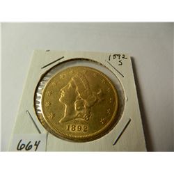 Pre-'33 Gold: 1892-S Liberty Head $20 Double Eagle, AGW=.9675 ounce, Austin, Texas Estate Hoard