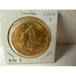 Pre-'33 Gold: 1902-S Liberty Head $20 Double Eagle, AGW=.9675 ounce, Austin, Texas Estate Hoard