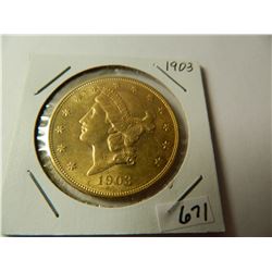 Pre-'33 Gold: 1903 Liberty Head $20 Double Eagle, AGW=.9675 ounce, Austin, Texas Estate Hoard