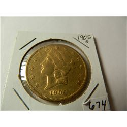 Pre-'33 Gold: 1905-S Liberty Head $20 Double Eagle, AGW=.9675 ounce, Austin, Texas Estate Hoard