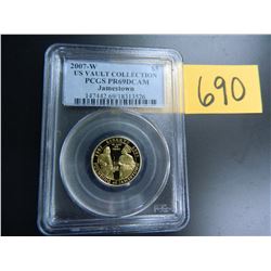 Gold $5 U.S. Commemorative, Actual Gold Weight .242 oz: 2007-W Jamestown, PCGS graded PR69DCAM