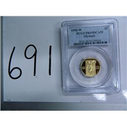Gold $5 U.S. Commemorative, Actual Gold Weight .242 oz: 1992-W Olympic, PCGS graded PR69DCAM