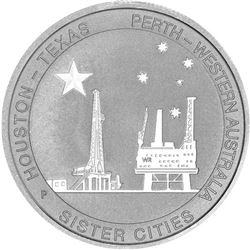 2014 .999 Fine Silver 1/2 oz Houston, Texas- Perth, Australia Sister Cities Coin. 500,000 mintage