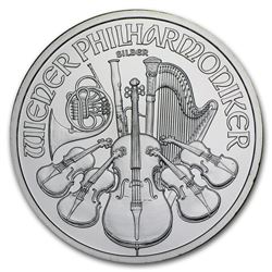Austria 1 oz Silver Philharmonic (Random Year), Contains 1 oz of .999 fine Silver.